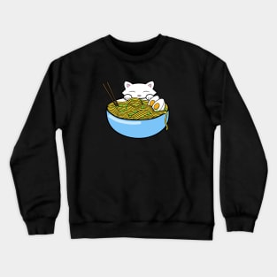 Cute cat eating ramen noodles Crewneck Sweatshirt